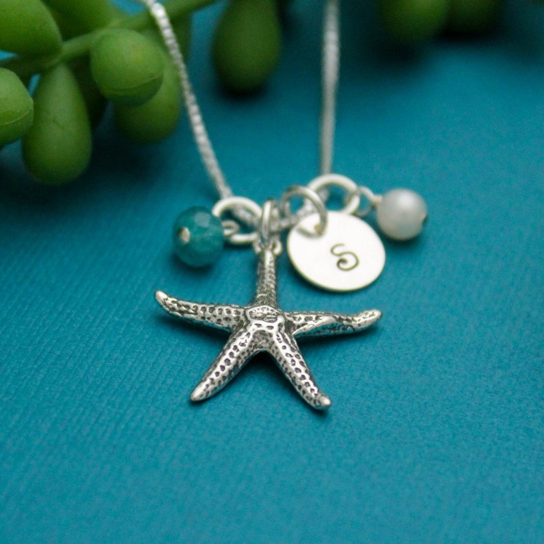 Sterling Silver Personalized Starfish Necklace with Initial Etsy