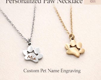 Stainless Steel Engraved Paw Print Necklace
