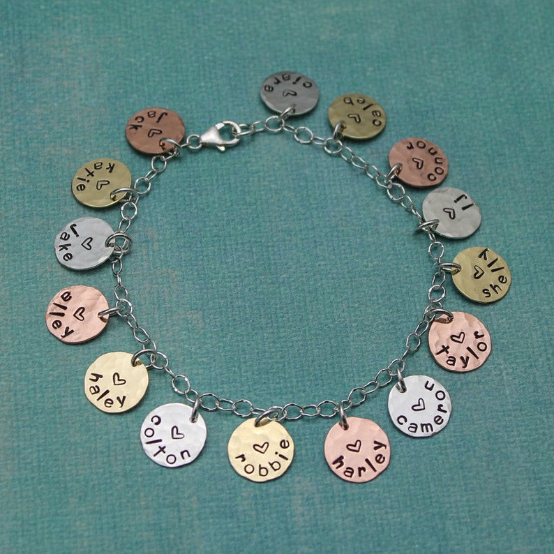 Personalized Mommy or Grandma Charm Bracelet, Mixed Metals Mother Charm Bracelet, Mother's Day Gift, Gifts for Her, Hand Stamped image 1