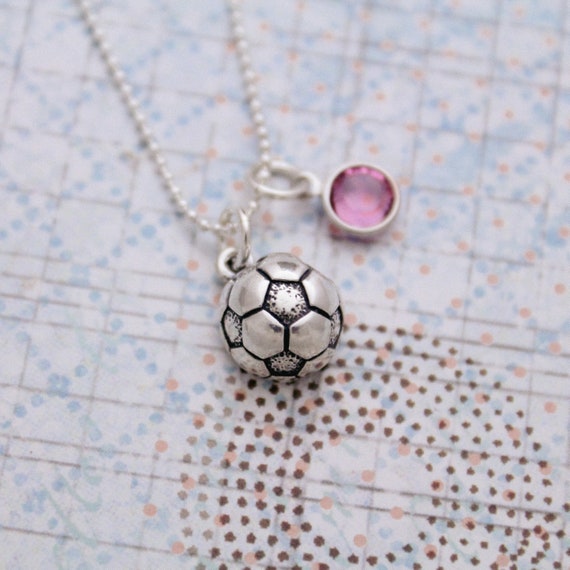 Soccer Birthstone Charm Necklace Sterling Silver Soccer Necklace