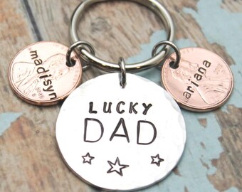 Chaveiro personalizado Lucky Penny Daddy Grandpa, feito à mão em cobre e alumínio.