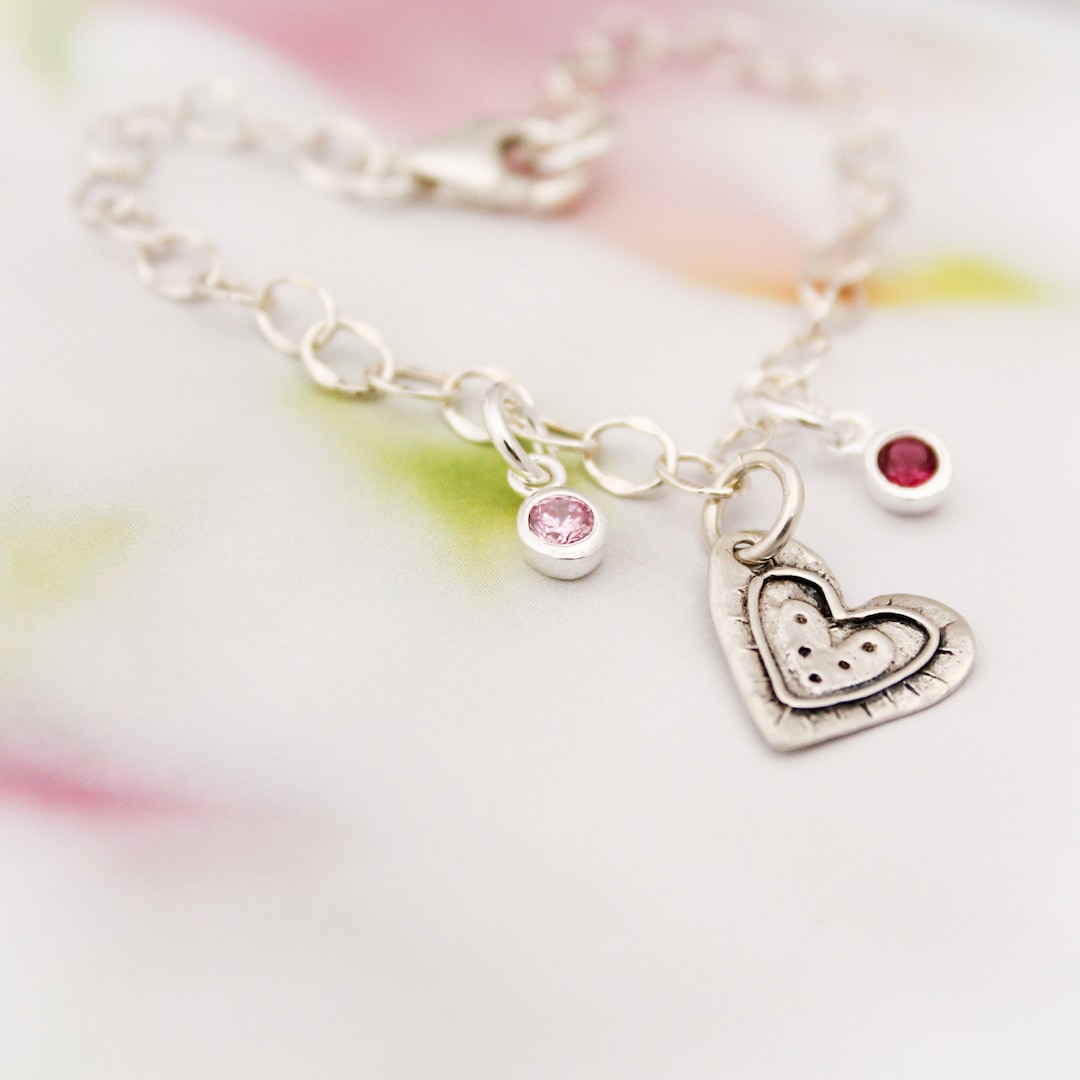Heart Charm Bracelet With Birthstones Personalized Charm Etsy Ireland