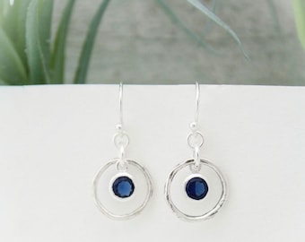 Blue Sapphire September Birthstone Earrings: Sterling Silver Twig