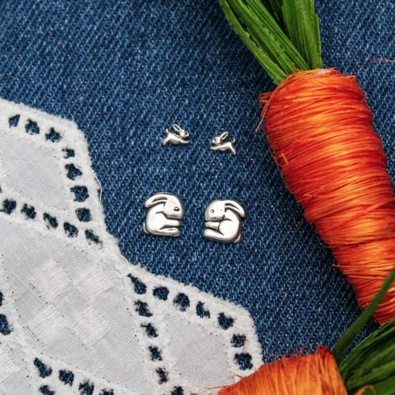 Cute Bunny Rabbit Studs in Sterling Silver Bunny Rabbit | Etsy