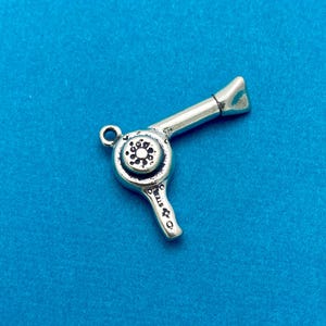 Hair Dryer Charm, Silver Hair Dresser Charm, Cute Hair Stylist Gift Charm, Gift for Her, Stylist Gift