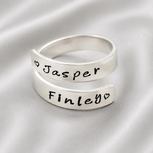 Personalized Sterling Silver Wrap Ring: Hand Stamped Name Ring