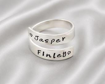 Personalized Sterling Silver Wrap Ring: Hand Stamped Name Ring