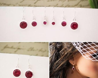 On sale Solitary January Birthstone Earrings, Garnet Jewelry, January Birthday Gift, January Birthstone Jewelry, January Earrings, Sterling