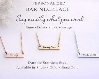 Engraved Bar Necklace: Personalized Jewelry in Silver, Gold, Rose Gold Color
