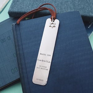 Personalized Bat Mitzvah Bookmark: Star of David Charm, Custom Name & Date