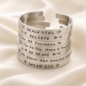 Personalized Hand Stamped Cuff Bangle Bracelet Your Favorite Quote or Names