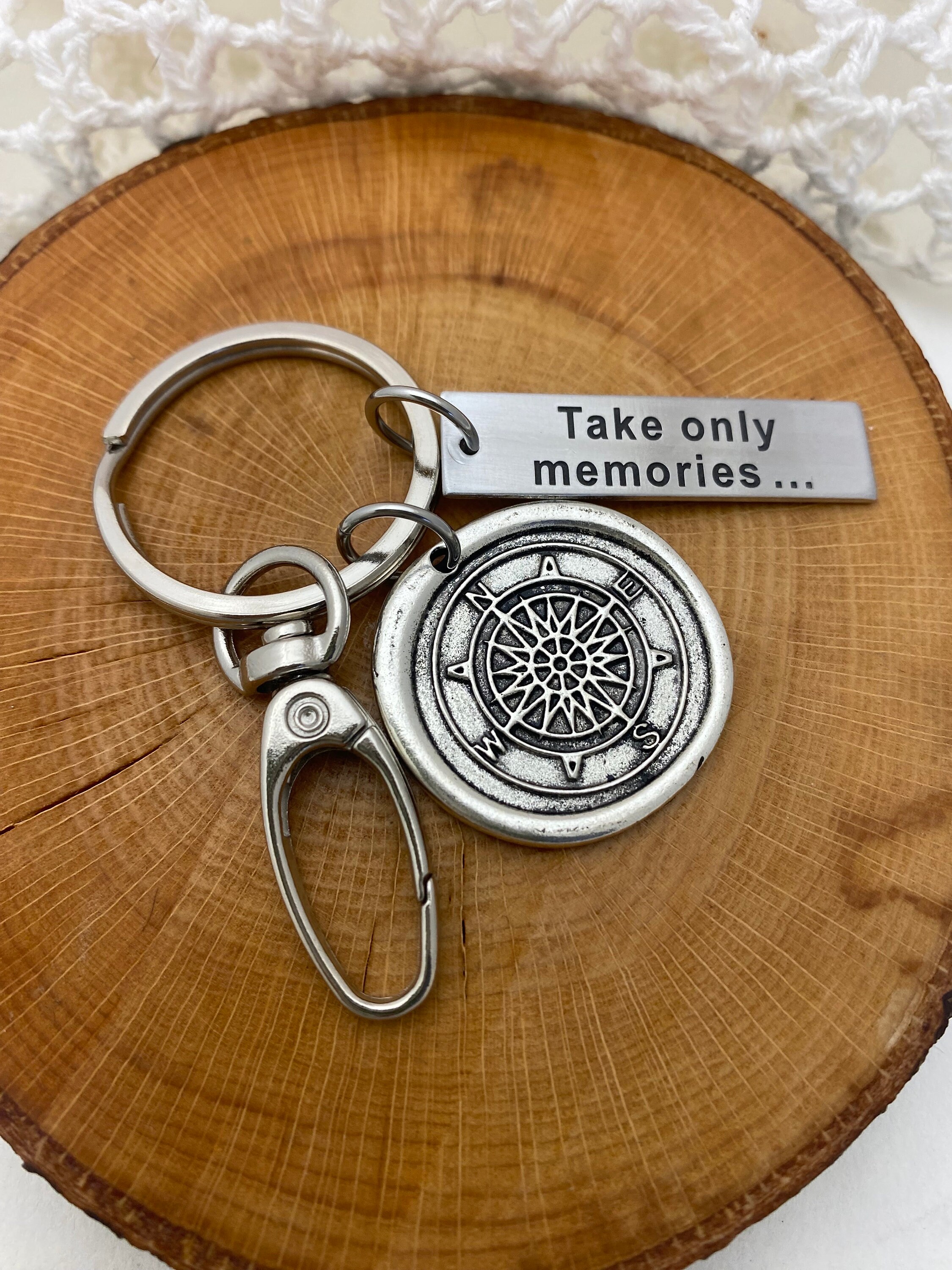 Enjoy the Journey Compass Keychain, Personalized Hand Stamped