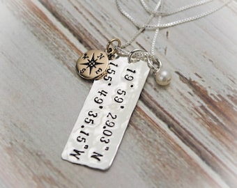 Personalized Latitude & Longitude Necklace, Coordinates Necklace, Compass Jewelry, Custom Coordinates, Custom Jewelry