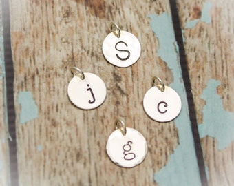 Hand Stamped Sterling Silver Initial Charm: Personalized Alphabet Disc