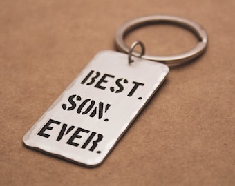 Best Son Ever Keychain, Personalized Key Chain, Gifts for Sons, Gifts for Him, Handstamped, Personalized Gift, Son Gift Keychain, Son Gift