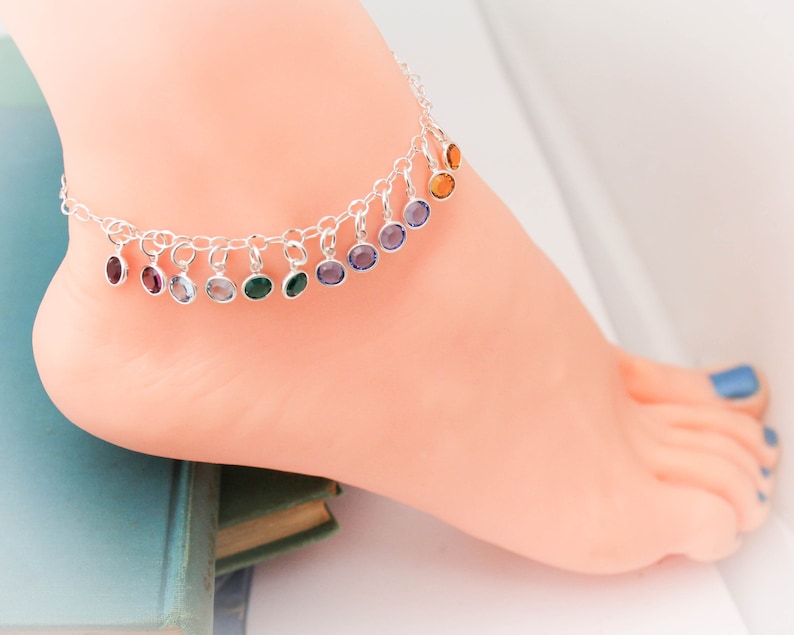 Personalized Birthstone Anklet, Mom Anklet with Children's Birthstones, Mother's Day Gift image 4