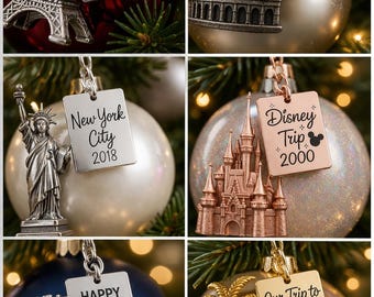 Personalized Travel Tag, Vacation Memory Charm, Custom City & Year Tag, Stainless Steel Silver Gold Rose Gold, Trip Keepsake Gift