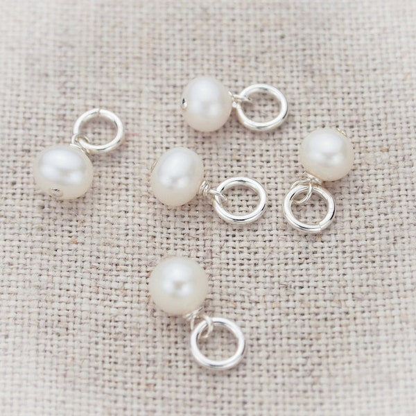 Charm perle d'eau douce blanche en argent sterling, breloque perle blanche, breloques perle, accent de perle blanche, breloque perle authentique