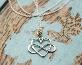 Infinity Heart Charm Necklace in Sterling Silver