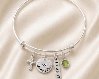 Personalized Sterling Silver Confirmation Bangle: Communion Gift with Date & Cross