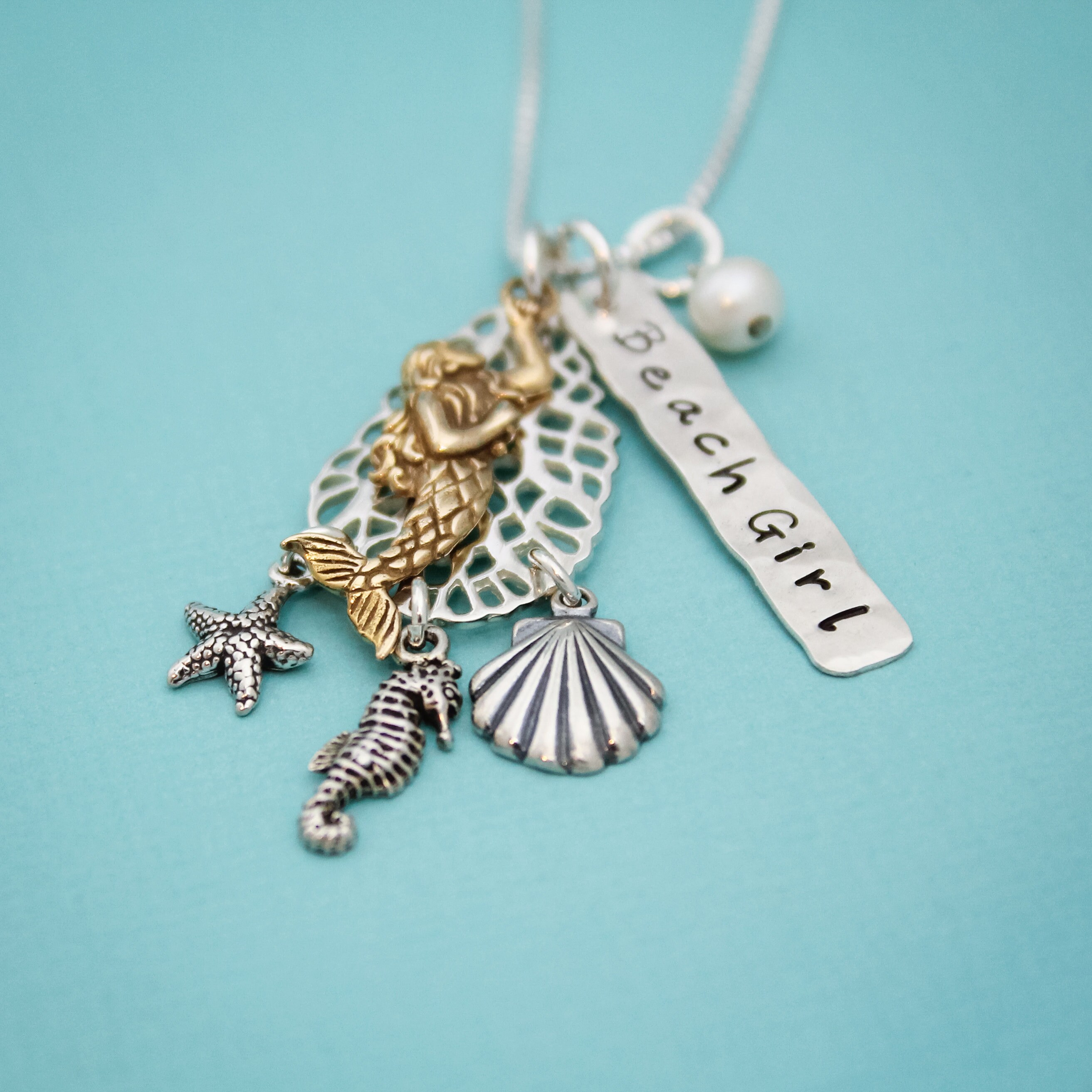 Beach Girl Coral Charm Necklace Mermaid Beach Girl Jewelry Etsy