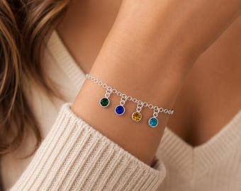 Sterling Silver Personalized Birthstone Bracelet - Mom Charm Bracelet - Grandma Gift - Sweetheart Charm Bracelet