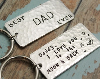 Best Dad Ever Keychain Father's Day Gift Aluminum Handstamped Personalized