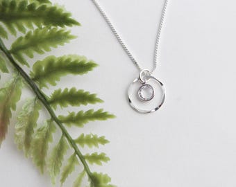 Sterling Silver April Birthstone Necklace: Diamond Crystal Quartz