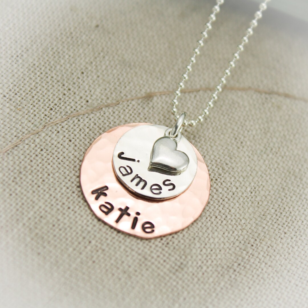 Two Layer NECKLACE Sterling Silver and Copper Hand Stamped - Etsy