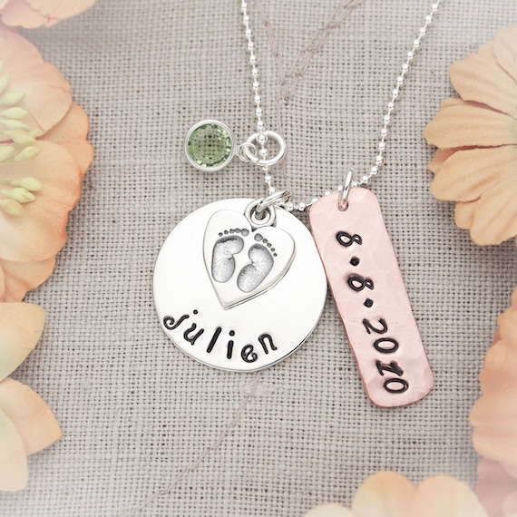 Personalized New Mommy Sterling Silver and Copper Necklace Hand