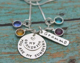 Personalized You Are My Sunshine Necklace, Mother Necklace, Grandmother Necklace, Hand Stamped Jewelry, Birthstones, Gifts for Her