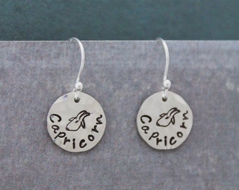 Capricorn Sterling Silver Earrings, Capricorn Zodiac Sign Jewelry, Personalized Earrings, Capricorn Horoscope Zodiac Jewelry Unique Gift Her
