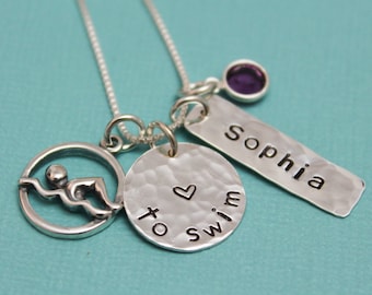 Field Hockey, Lacrosse Volleyball or Basketball Team Necklace Personalized and Hand Stamped with Name and Number