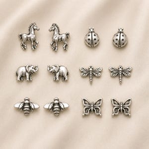 Ohrstecker aus Sterlingsilber mit Tiermotiven: Hummel, Pferd, Schmetterling, Libelle