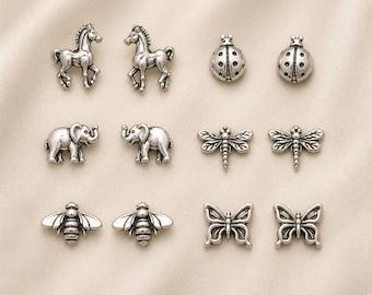 Sterling Silver Animal Stud Earrings: Bumblebee, Horses, Butterfly, Dragonfly