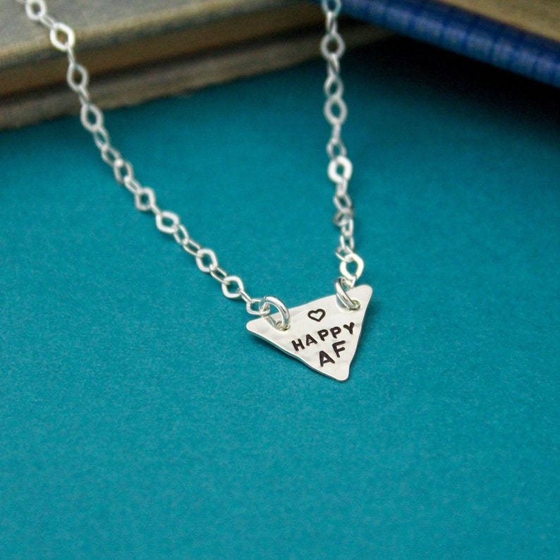 Curse Word Explicit Jewelry Happy AF Bar Necklace Hand Stamped Bar Necklace Happy AF Happy AF Necklace in Sterling Silver Gift for Her
