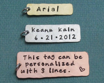 Extra Tags - Personalized Engraved Name or Date Tag Copper, Brass or Silver Choose Your Size