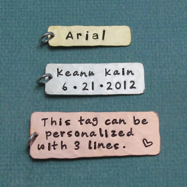 Extra Tags - Personalized Engraved Name or Date Tag Copper, Brass or Silver Choose Your Size