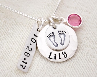 Personalized Baby Feet Sterling Silver Necklace: New Mom Push Present