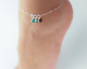 Personalized Birthstone Anklet, Mom Anklet with Children's Birthstones, Mother's Day Gift