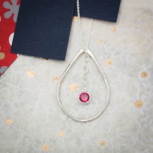 July Tear Drop Birthstone Necklace, July Ruby Jewelry, July Birthday Gift, July Birthstone Jewelry, July Ruby Necklace, Sterling Silver