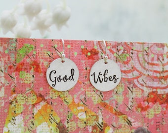 Sterling Silver Good Vibes Earrings: Hand Stamped Jewelry