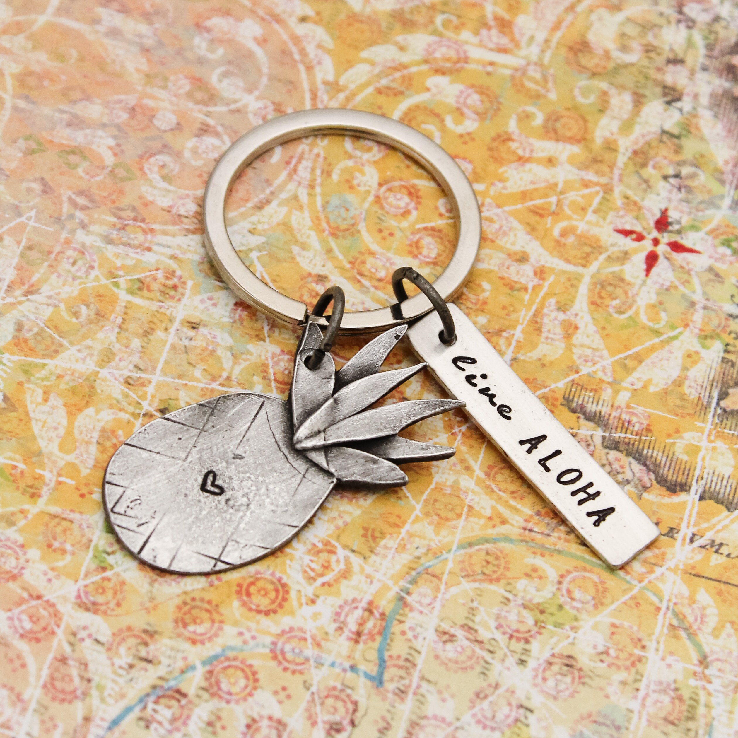 Live Aloha Key Chain Pineapple Keychain Hawaii Hawaiian Key Etsy