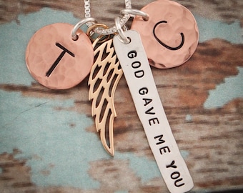 Sterling Silver, Copper, Bronze  Personalized Family Necklace God Gave Me You Hand Stamped Jewelry