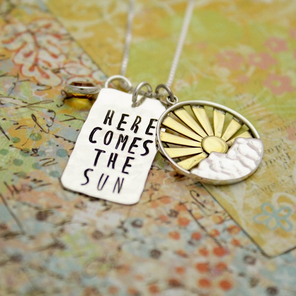 Here Comes the Sun Necklace, Sun Jewelry, Positive Jewelry, Fun Celestial Sun Jewelry, Gifts for Her, Personalized Hand Stamped Jewelry