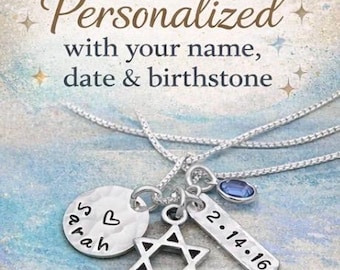 Personalized Bat Mitzvah Necklace – Sterling Silver Name, Date, Star of David