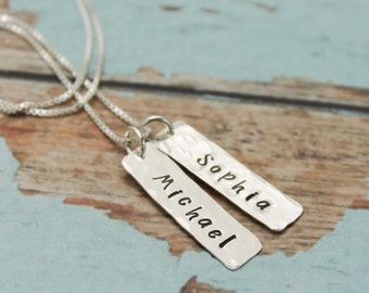 Personalized Mommy Necklace, Mother's Day Gift, Mom Tag Necklace, Personalized Tag Necklace, Tag Charms,Sterling Silver Hand Stamped Jewelry