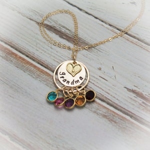 Grandma Necklace with Birthstones Personalize with Grandchildren Hand Stamped Jewelry 14K Gold Filled image 3