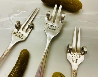Engraved Vintage Silver Plated Pickle Fork: Funny Charcuterie Gift