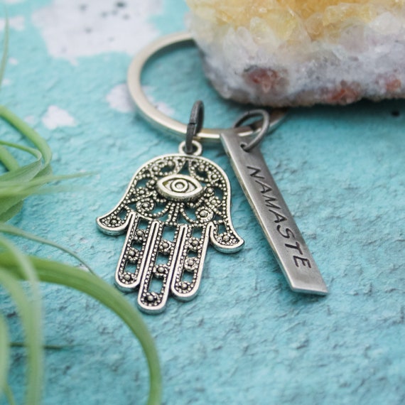 Namaste Hamsa Hand Evil Eye Keychain: Personalized Yoga Gift - Etsy